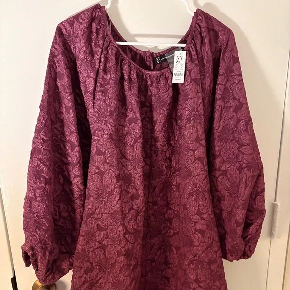 NWT NY & CO Textured Puff-Sleeve Shift Dress Size Large - Picture 4 of 12